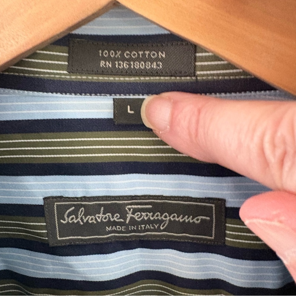Salvatore Ferragamo Cotton Italian Striped Dress Shirt. Size Large. - Picture 2 of 9